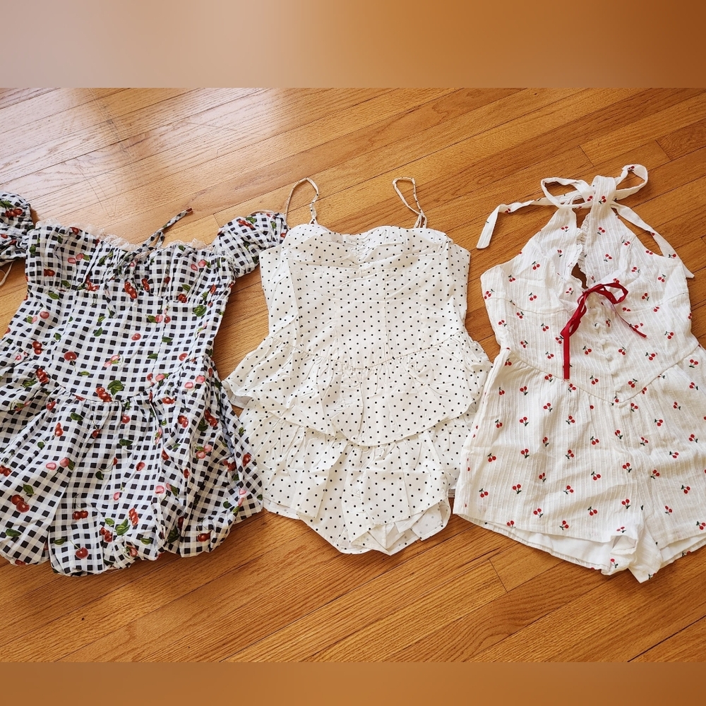 Bundle Pin Up Fashion Nova Polka Dot Gingham Rompers L